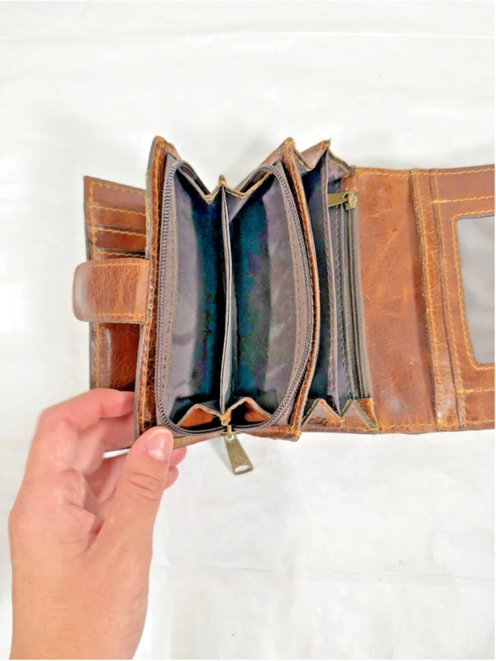 Patricia Nash Tri-Fold Wallet Organizer Smooth Brown Leather